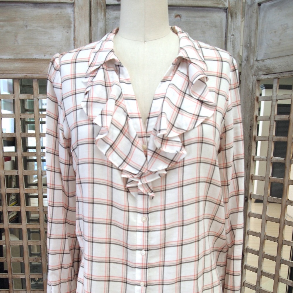 Joie Plaid Blouse w/Ruffle Detail